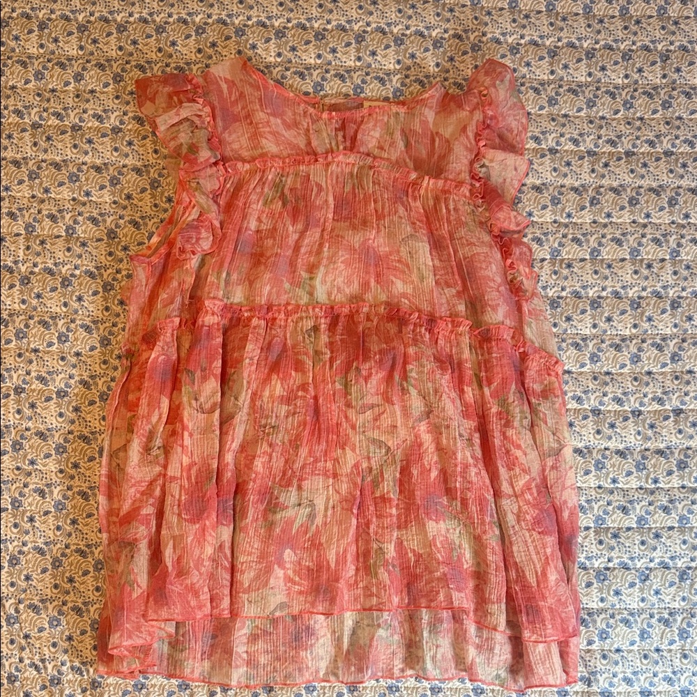 POL Coral and Blue Floral Top